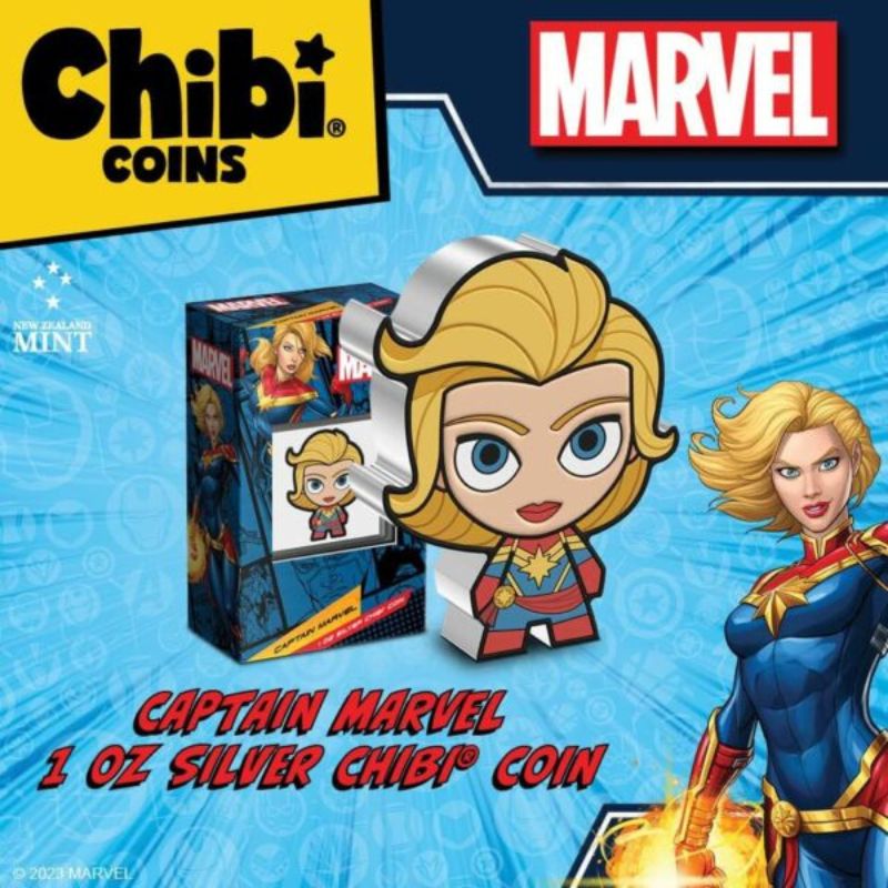 2023 Niue Marvel Captain Marvel 1oz Silver Chibi Colorized Proof Coin