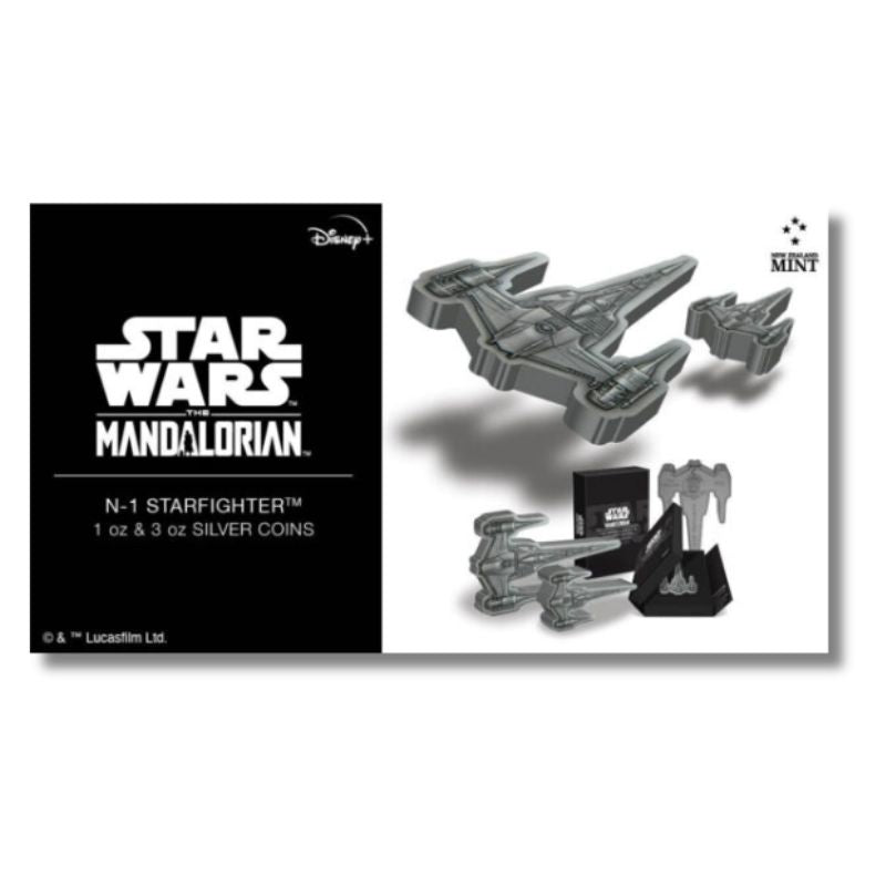 2023 Niue Star Wars Mandalorian N-1 Starfighter 3oz Silver MS 70 Antiqued