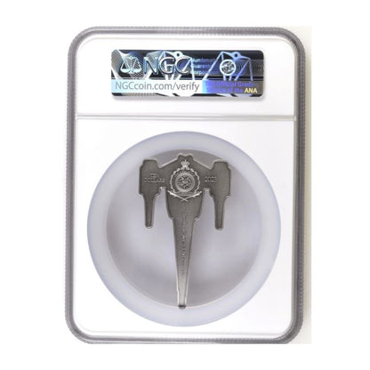 2023 Niue Star Wars Mandalorian N-1 Starfighter 3oz Silver MS 70 Antiqued