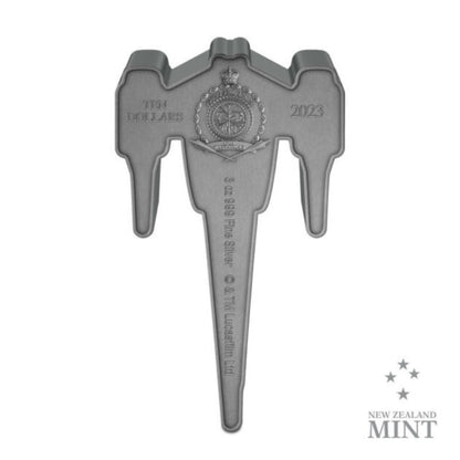 2023 Niue Star Wars Mandalorian N-1 Starfighter 3oz Silver MS 70 Antiqued