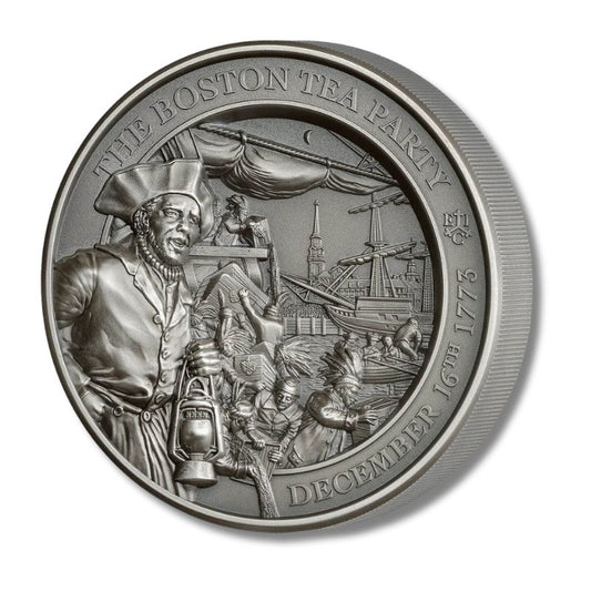 2023 St. Helena Boston Tea Party 250th Anniversary 2oz Silver Antiqued Coin