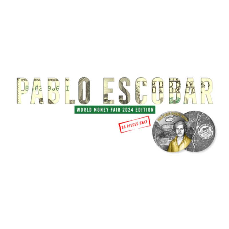 2023 World Money Fair Pablo Escobar 30th Ann. 2 oz Silver Gilded Coin