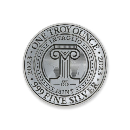 2023 Intaglio Frankenstein Vintage Horror Series 1 Troy Ounce Silver Round featuring a detailed depiction of Frankenstein's monster in a classic theatrical pose.