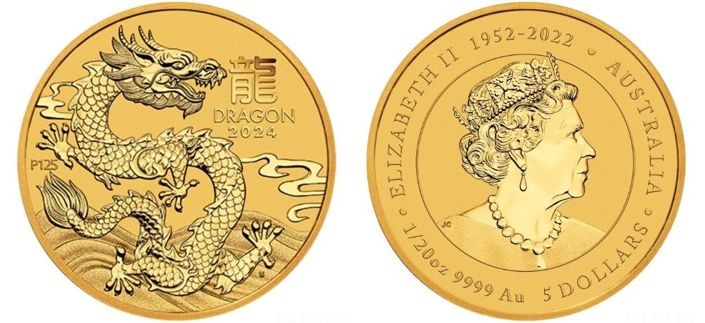 2024 1/20oz Lunar Series III- Year of the Dragon .9999 Gold BU Coin 1/18 Captain’s Chest Bullion