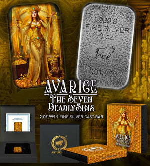2024 2oz .999 Fine Silver Seven Deadly Sins Avarice Bar w/coa and box - Captain’s Chest Bullion