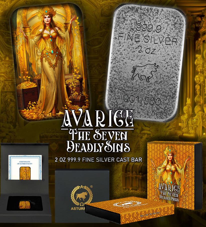 2024 2oz .999 Fine Silver Seven Deadly Sins Avarice Bar w/coa and box - Captain’s Chest Bullion