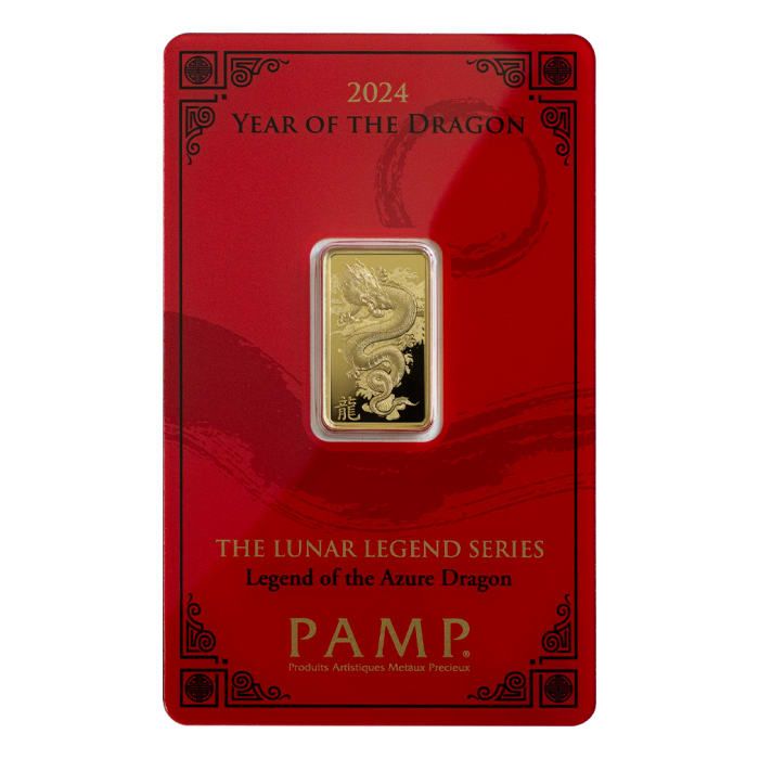 2024 5g Pamp Suisse Lunar Legends Series Legend of the Azure Dragon .9999 Gold Bar Captain’s Chest Bullion