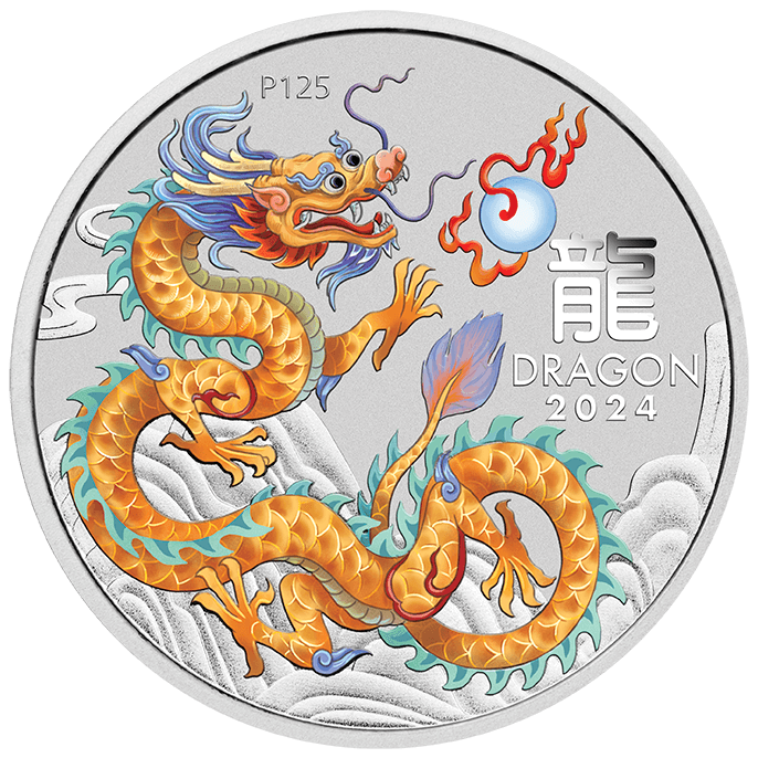 2024 Australia ANA Lunar Golden Dragon 1oz Silver Colorized Coin in Card