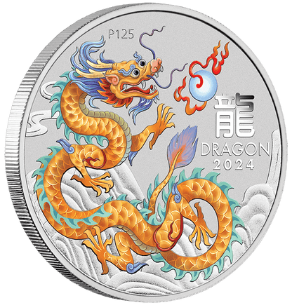 2024 Australia ANA Lunar Golden Dragon 1oz Silver Colorized Coin in Card