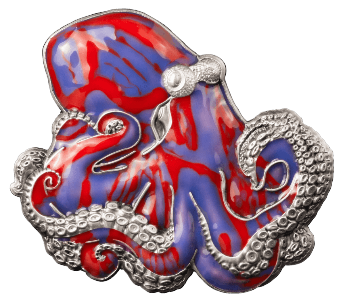 2024 Barbados The Octopus 3oz .999 Silver Antiqued Thermochromic Enamel Coin