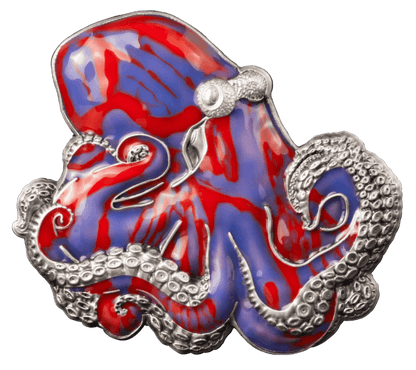 2024 Barbados The Octopus 3oz .999 Silver Antiqued Thermochromic Enamel Coin