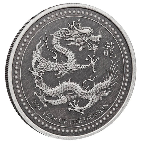 2024 1 oz Samoa Antiqued Silver Dragon Coin