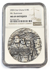 2024 Ms69 Antiqued 2oz Rock-Cut  Monuments: Mt. Rushmore