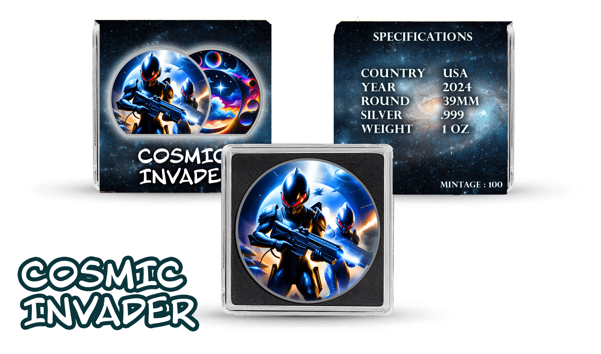 2024 Samoa Cosmic Invader .999 1oz Silver Coin Colorized - Captain’s Chest Bullion