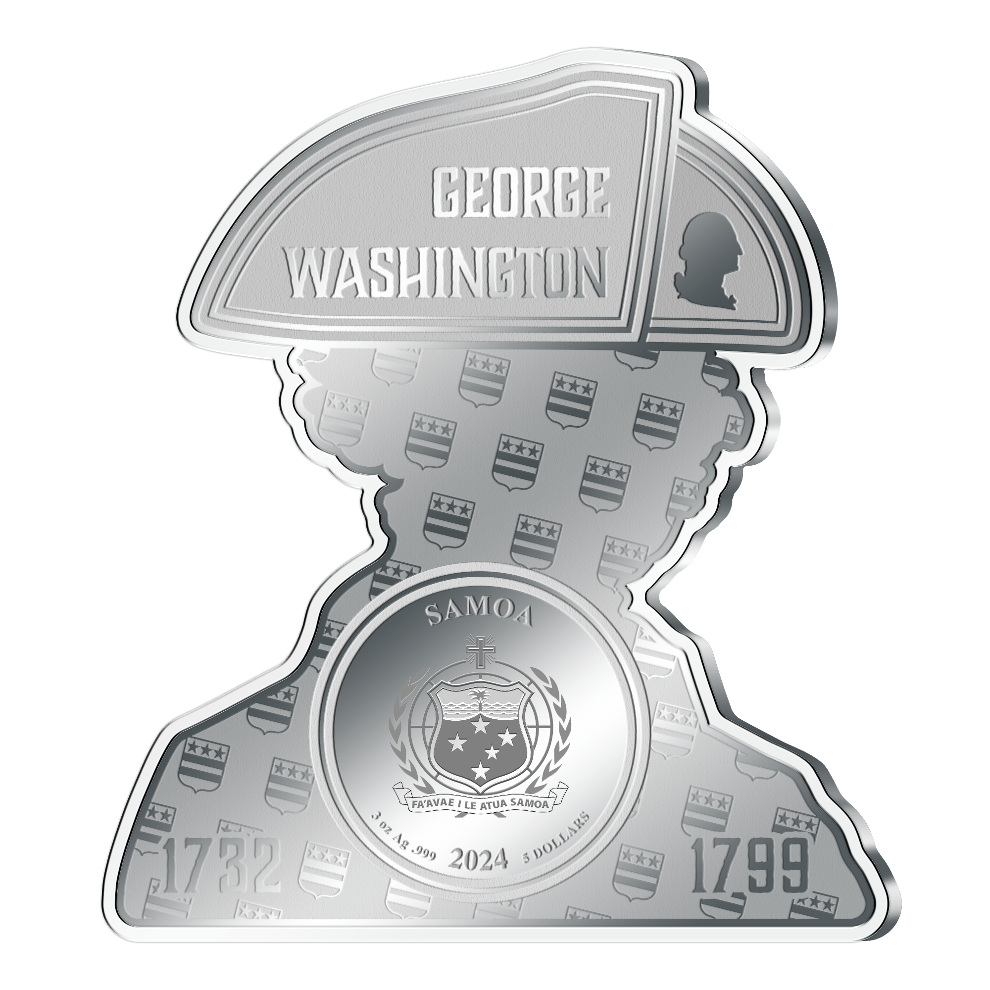 2024 Samoa Geoge Washington NGC PL - 70 3oz Ag .999 Shaped Silver - Captain’s Chest Bullion