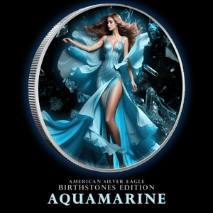 2024 Silver Eagle Aquamarine March Month Colorized 1oz .999 Silver - Captain’s Chest Bullion