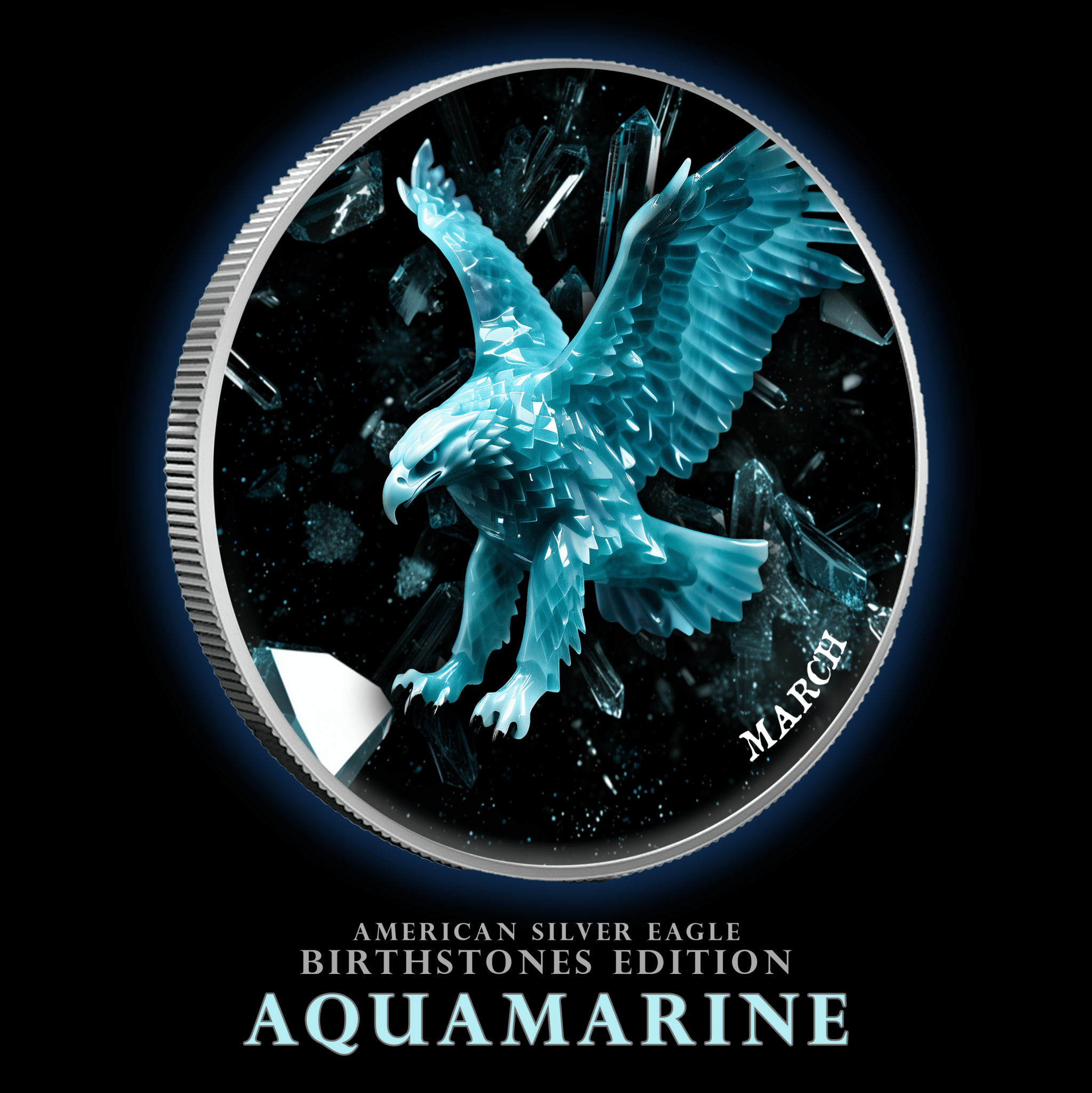 2024 Silver Eagle Aquamarine March Month Colorized 1oz .999 Silver - Captain’s Chest Bullion