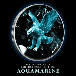 2024 Silver Eagle Aquamarine March Month Colorized 1oz .999 Silver - Captain’s Chest Bullion