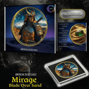 2024 Silver Eagle Blade Over Sand Samurai 1oz .999 Silver Coin - Captain’s Chest Bullion