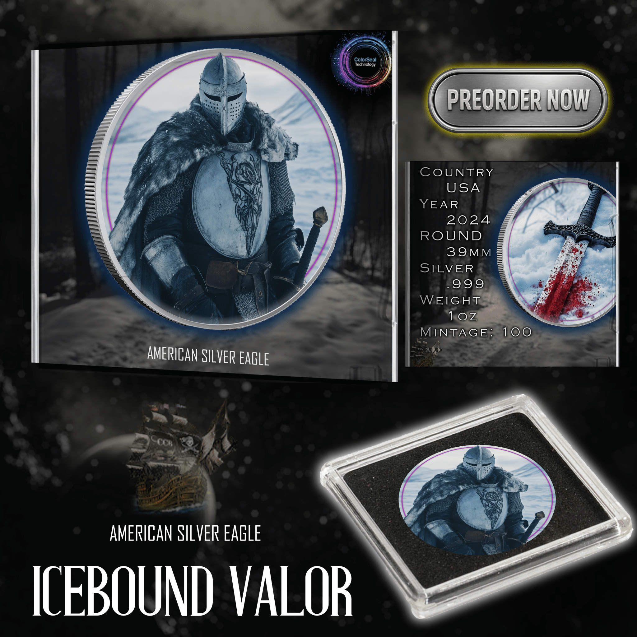 2024 Silver Eagle Colorized Icebound Valor .999 Silver - Captain’s Chest Bullion