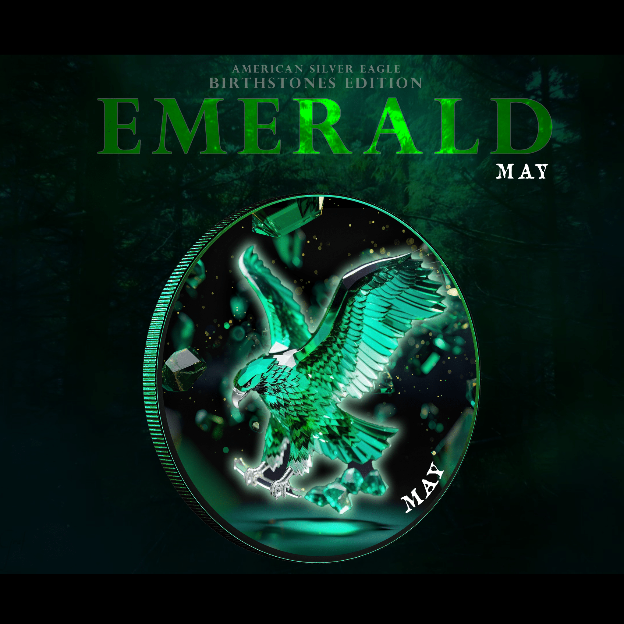 2024 Silver Eagle Colorized Month Emerald 1oz .999 Silver Coin - Captain’s Chest Bullion