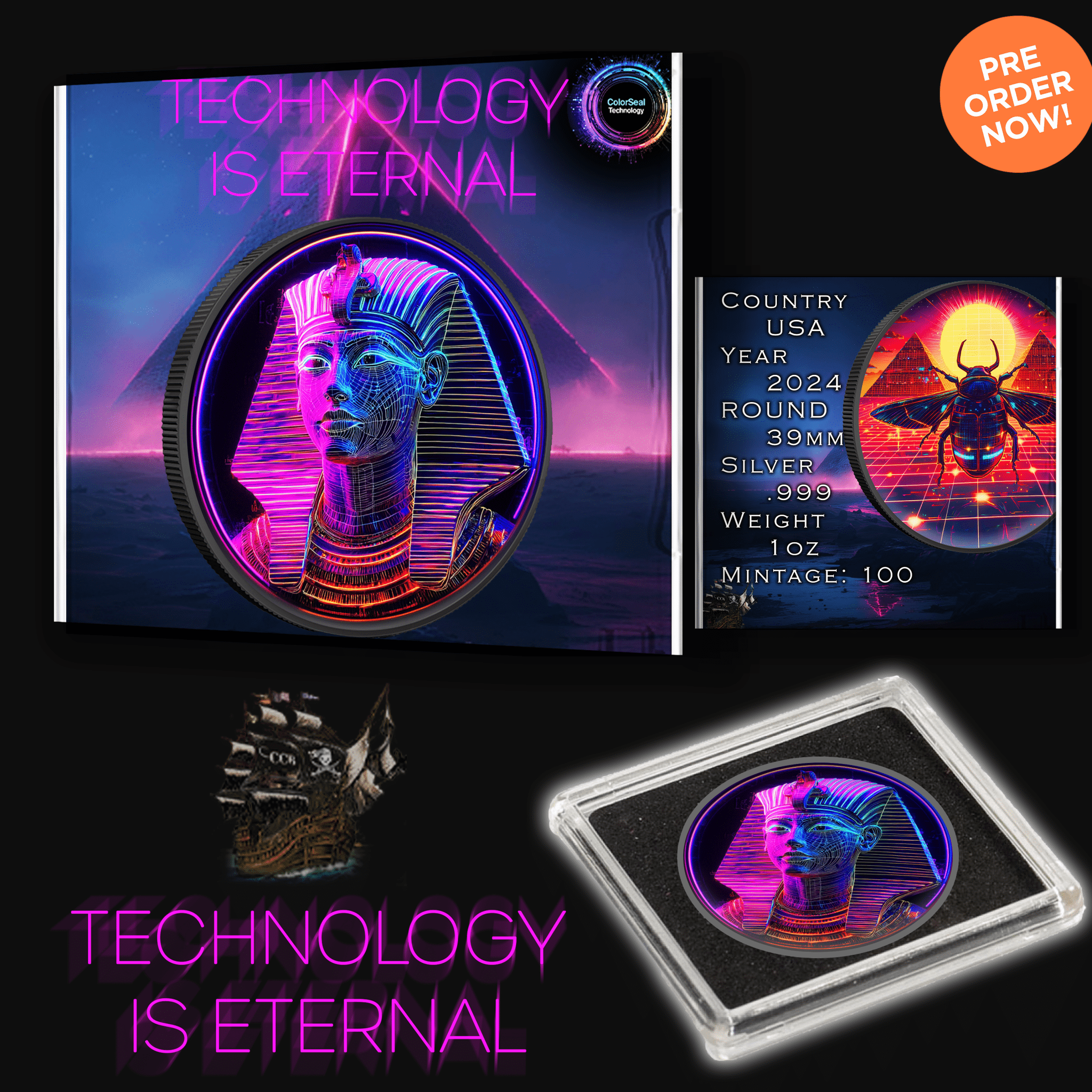 2024 Silver Eagle Colorized Technology is Eternal 1oz .999 Silver Coin - Captain’s Chest Bullion