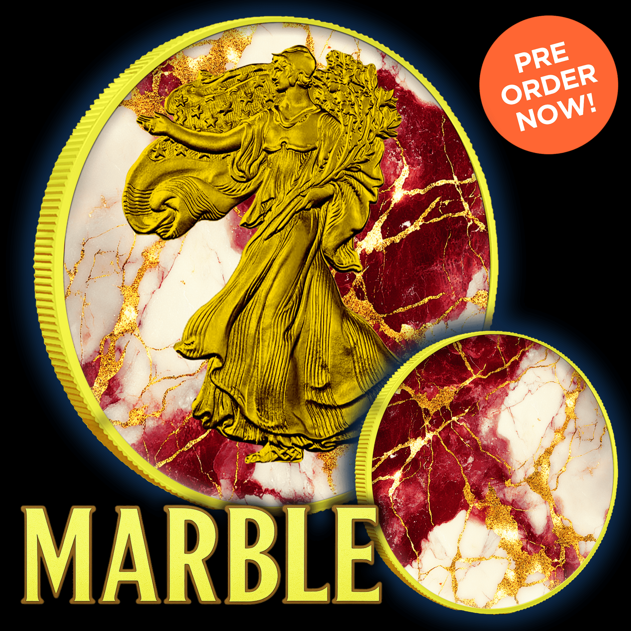 2024 Silver Eagle Marble w/ Gold Gild Edition 1oz .999 Silver Coin - Captain’s Chest Bullion