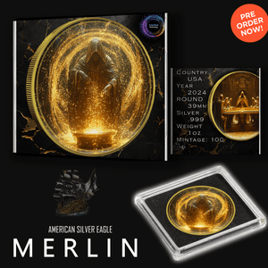 2024 Silver Eagle Merlin Gold Gild and Colorized 1oz .999 Silver Coin - Captain’s Chest Bullion