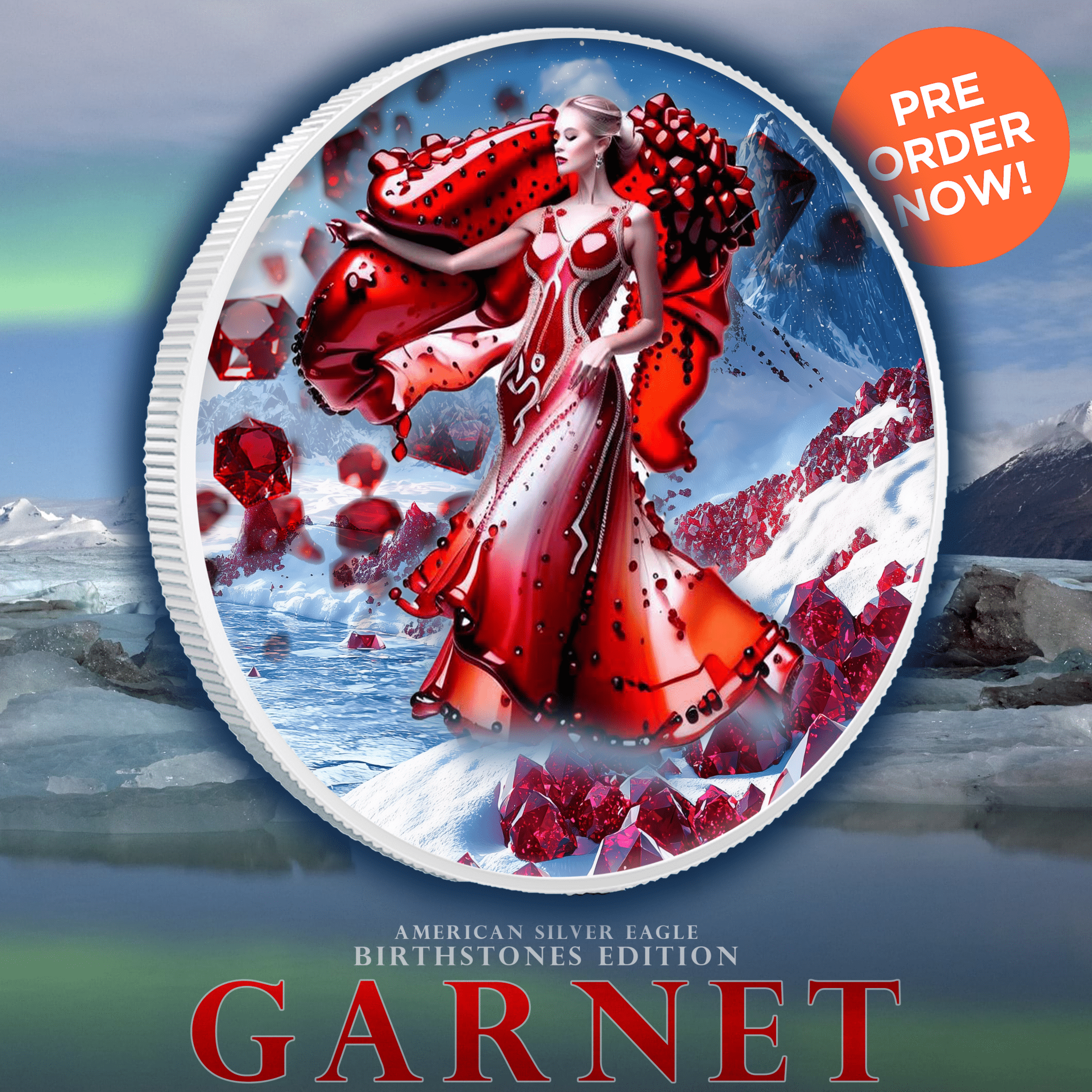 2024 Silver Eagle Month Series January (Garnet Stones) .999 1oz Silver Coin - Captain’s Chest Bullion