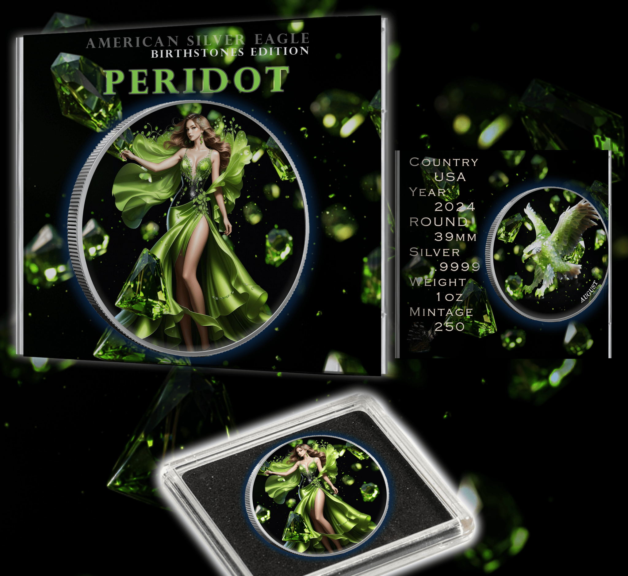 2024 Silver Eagle Month Series Peridot 1oz .999 Silver - Captain’s Chest Bullion