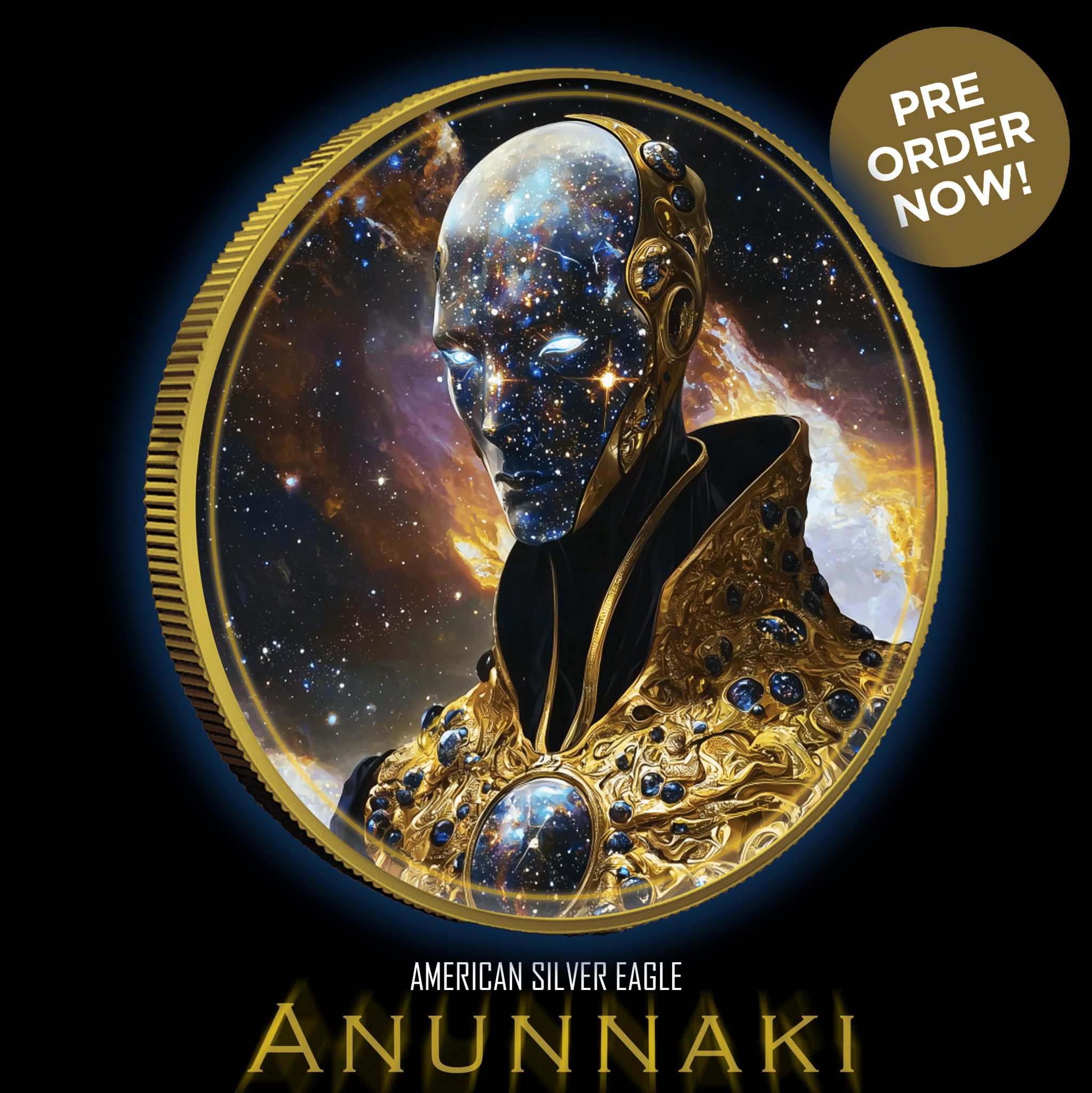 2024 Silver Eagle "The Anunnaki" 1oz .999 Silver Coin Colorized Gold Gilded - Captain’s Chest Bullion