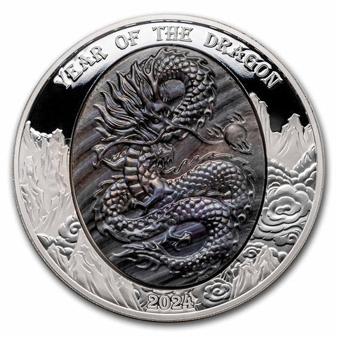 2024 Solomon Islands 5oz .999 Silver Mother of Pearl Lunar Year of the Dragon