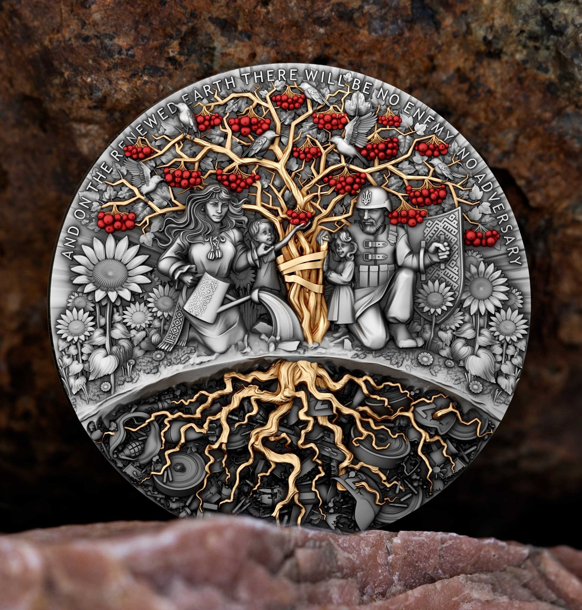 2024 T&S Chervona Kalina 2oz Antiqued and Gold Gilt Pure Silver Coin - Captain’s Chest Bullion