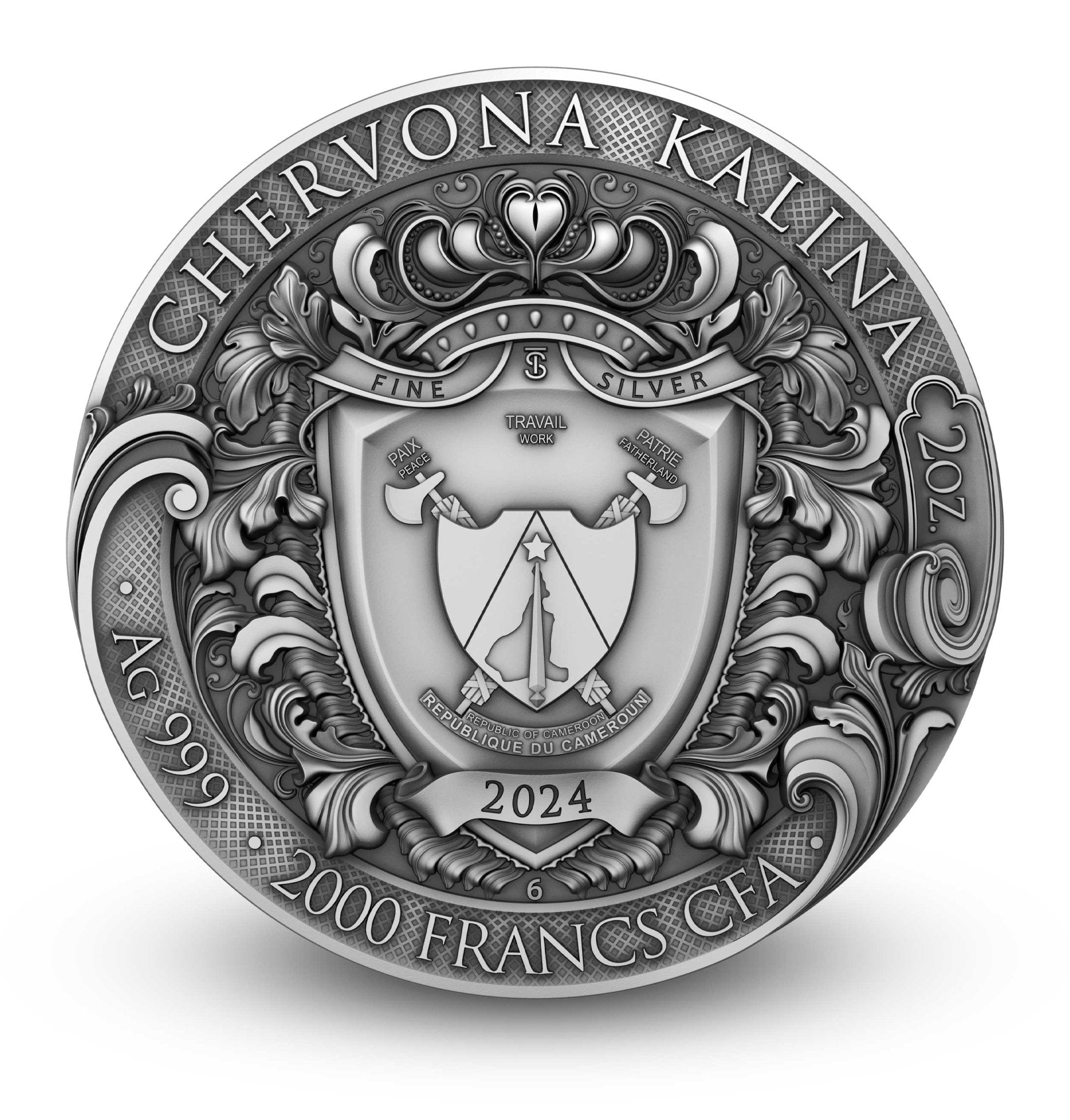 2024 T&S Chervona Kalina 2oz Antiqued and Gold Gilt Pure Silver Coin - Captain’s Chest Bullion