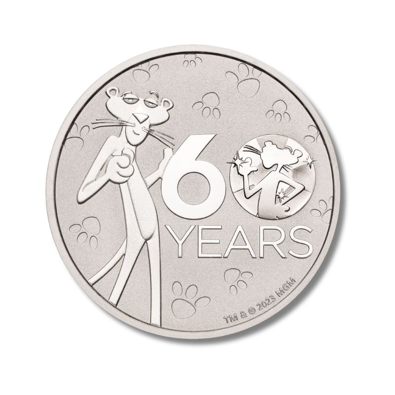 2024 Tuvalu Pink Panther 60th Ann. 1oz Silver BU Coin