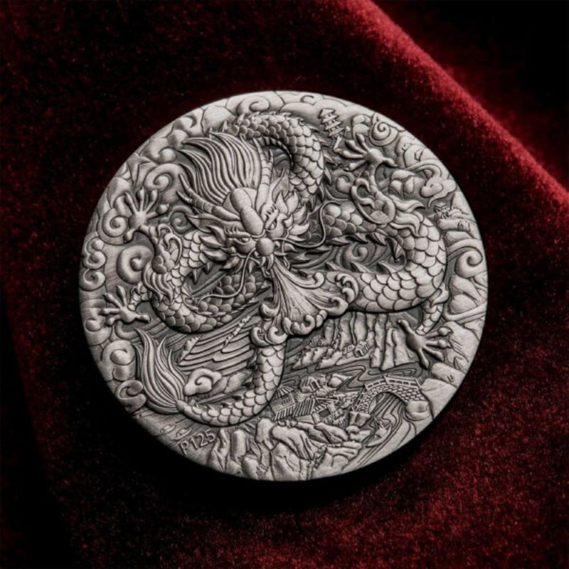 2024 Australia Lunar Series III Year of the Dragon 2 oz Silver Antiqued Coin