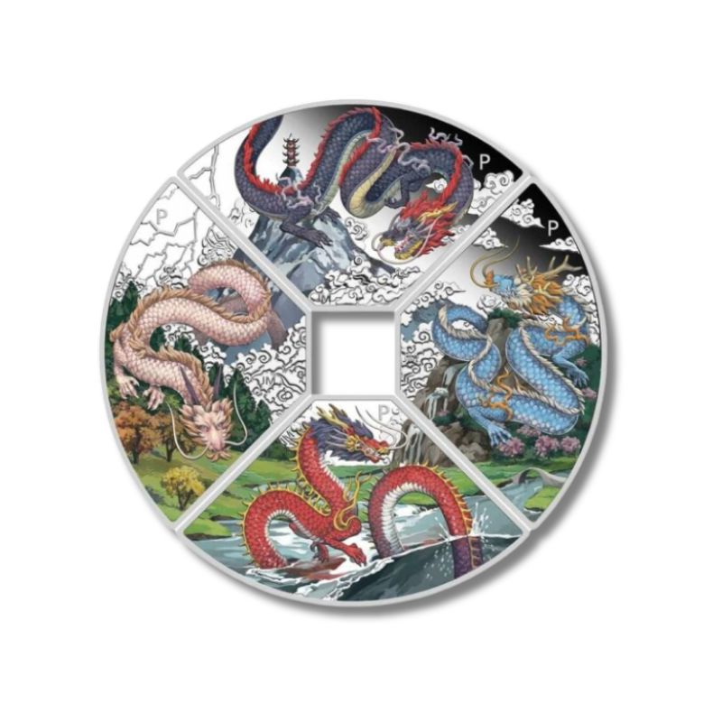 2024 Australia Lunar Year of the Dragon Quadrant 4 oz Silver Coin Set