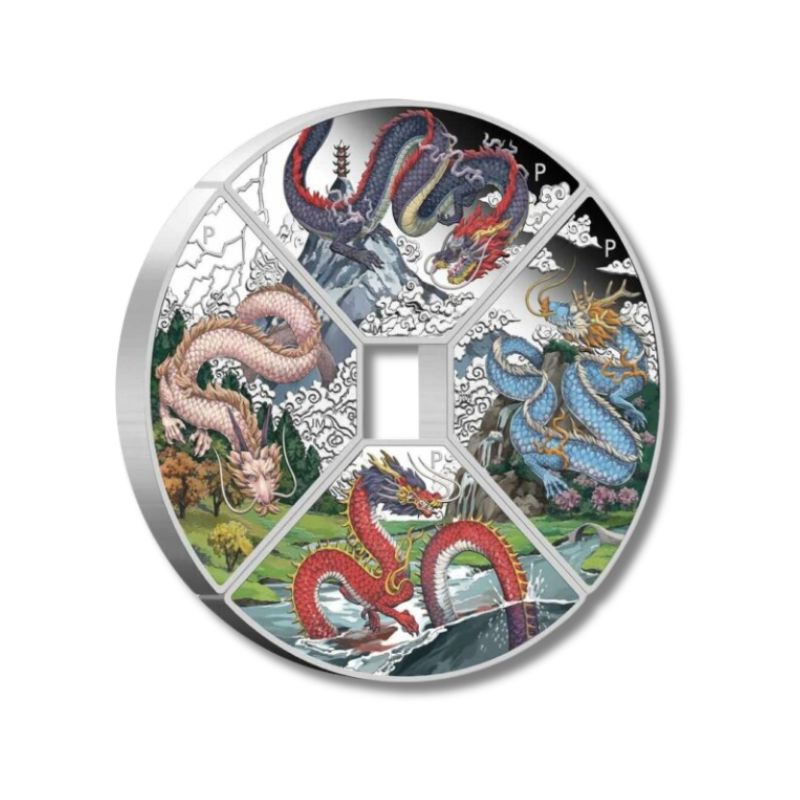 2024 Australia Lunar Year of the Dragon Quadrant 4 oz Silver Coin Set