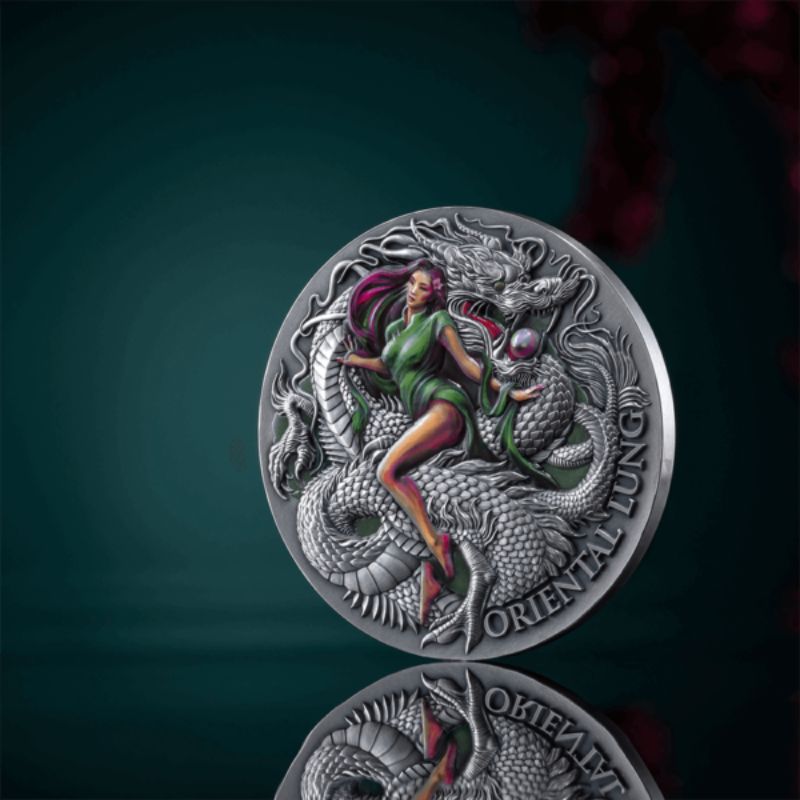 2024 Cameroon Dragonology Oriental Lung 2 oz Silver Antiqued High Relief Coin