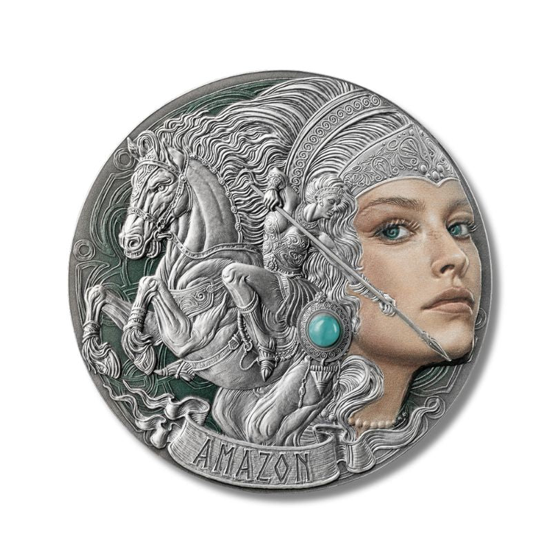 2024 Cameroon Femina Bellator Amazon 2oz Silver Antiqued Coin