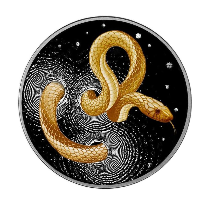 2024 Cameroon Herpeton Snake 1 oz Silver Ultra High Relief Dark Gilded Coin