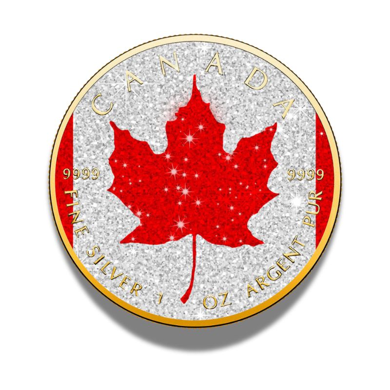 2024 Canada Maple Leaf Diamond Flag Edition 1 oz Silver Coin with diamond dust and 24k gold plating