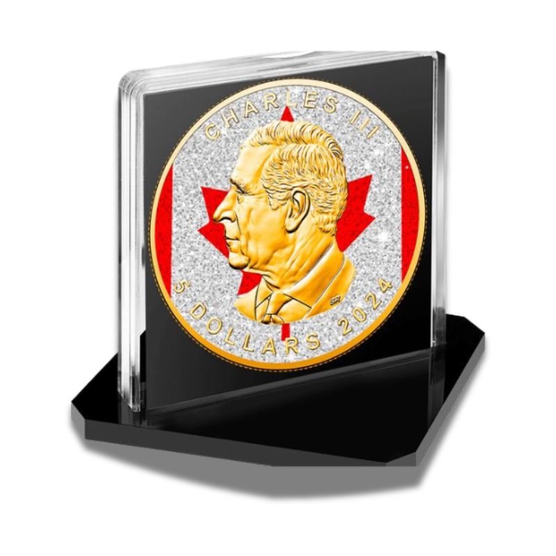 2024 Canada Maple Leaf Diamond Flag Edition 1 oz Silver Coin with diamond dust and 24k gold plating