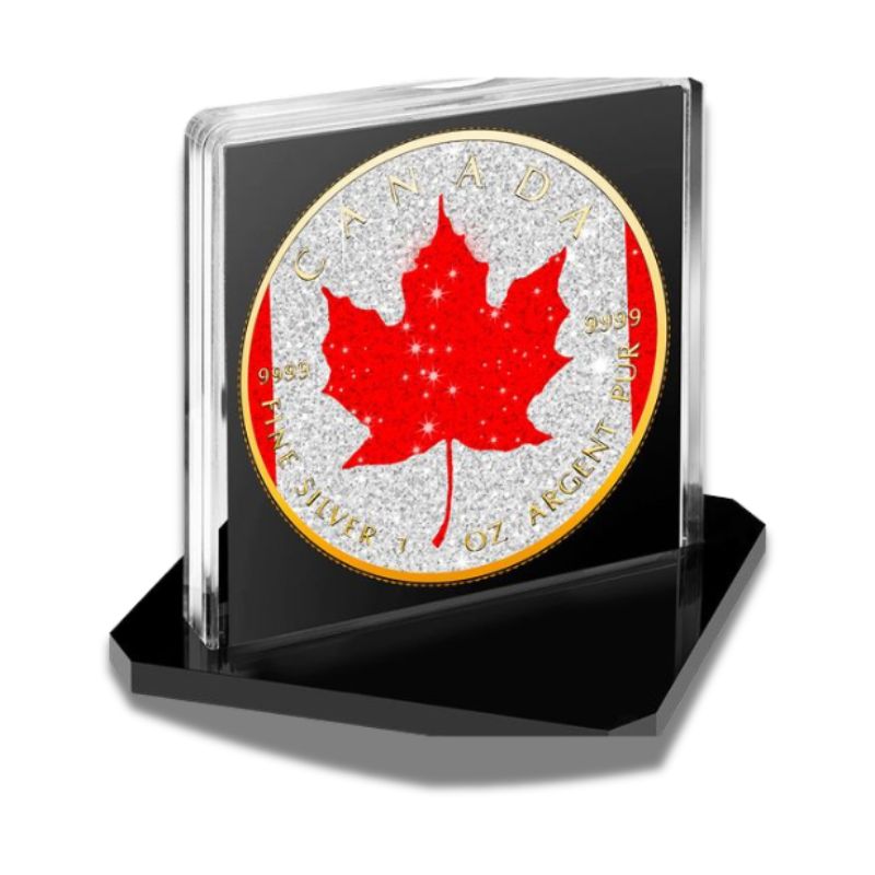 2024 Canada Maple Leaf Diamond Flag Edition 1 oz Silver Coin with diamond dust and 24k gold plating