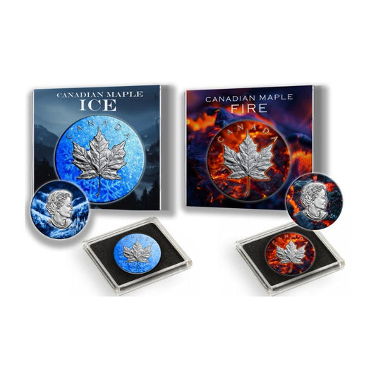 2024 Canadian Maple Fire and Ice Edition 1oz Silver Coins 2ozt 2 coin set*