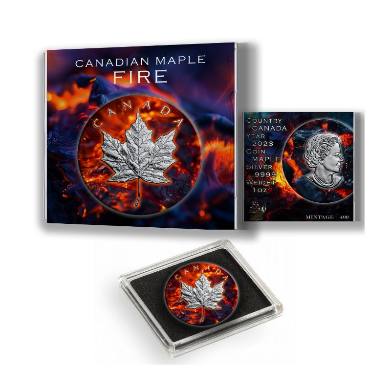2024 Canadian Maple Fire and Ice Edition 1oz Silver Coins 2ozt 2 coin set*