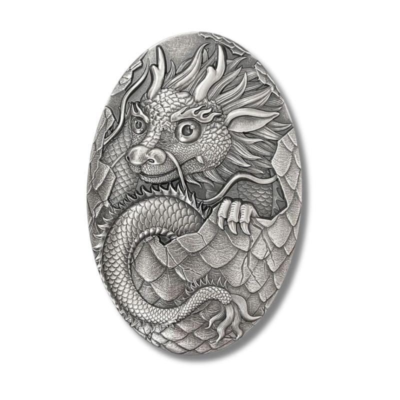 2024 Djibouti Dragon Egg 5oz Silver Shaped Antique Finish Coin