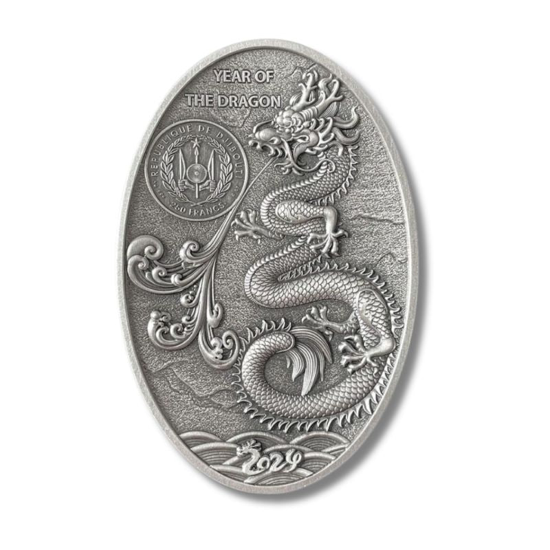 2024 Djibouti Dragon Egg 5oz Silver Shaped Antique Finish Coin