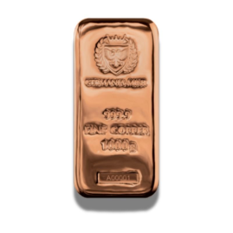 2024 Germania Mint 1000g Copper Cast Bar – featuring a unique hologram, individual numbering, and exclusive packaging.