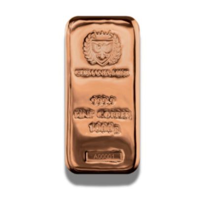 2024 Germania Mint 1000g Copper Cast Bar – featuring a unique hologram, individual numbering, and exclusive packaging.